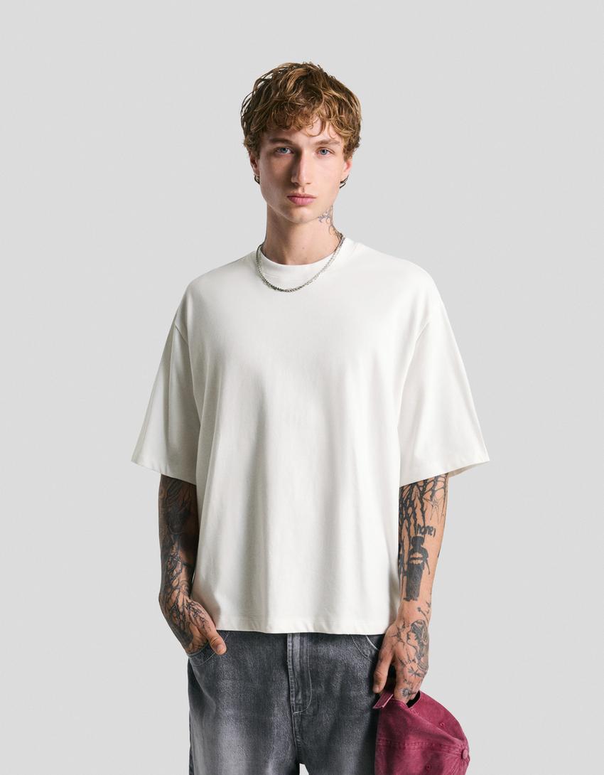 Camiseta manga corta felpa-Blanco roto