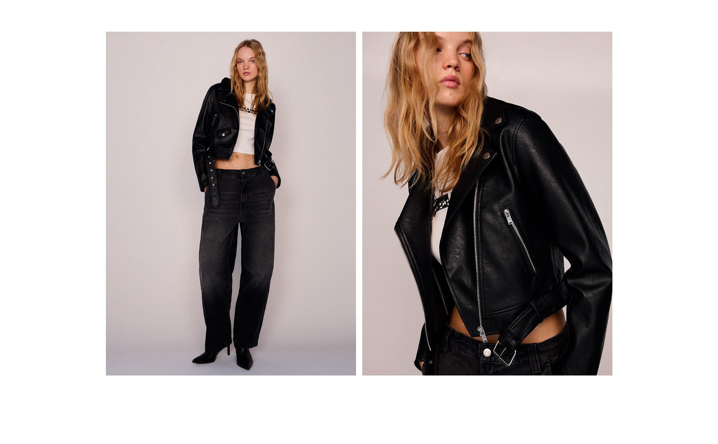 Leather effect biker jacket — Black