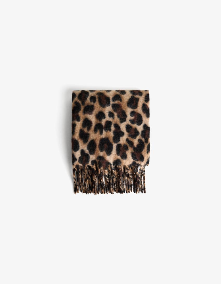 Animal print scarf-Brown