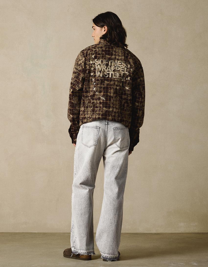 Utsvängda jeans med rak passform-Grå