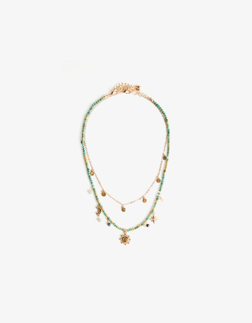 Pack of 2 pendant necklaces-Gold