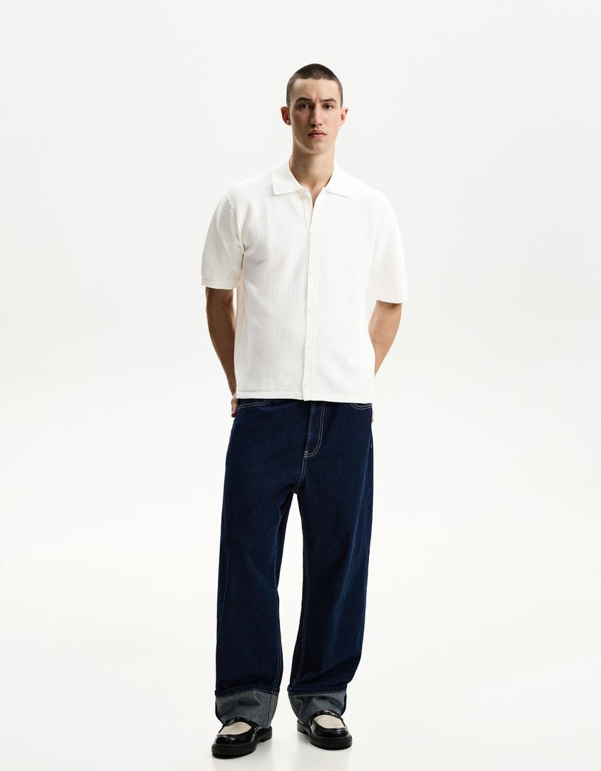 Textured short sleeve shirt-White