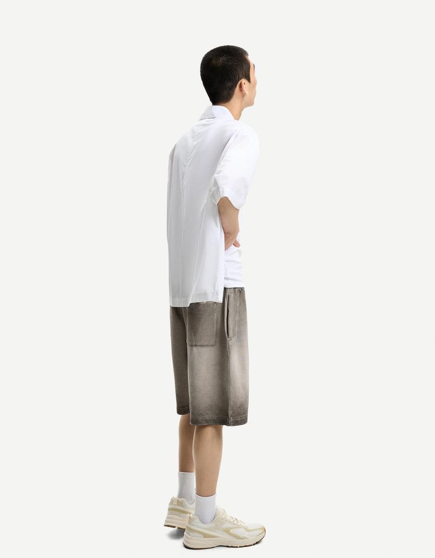 Faded-effect waffle-knit Bermuda shorts-Grey-2