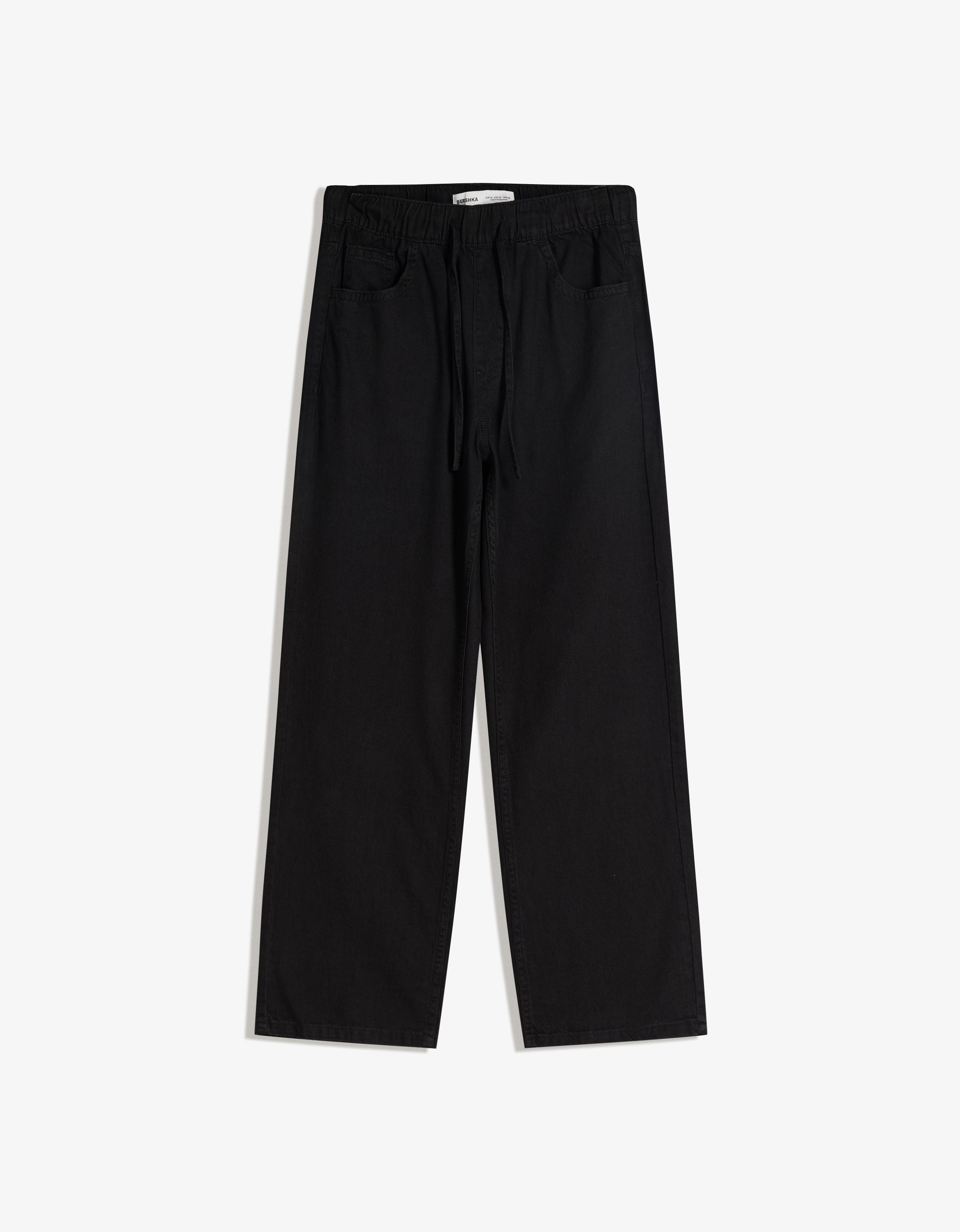 Bershka Jeans Jogger Straight Hombre L Negro