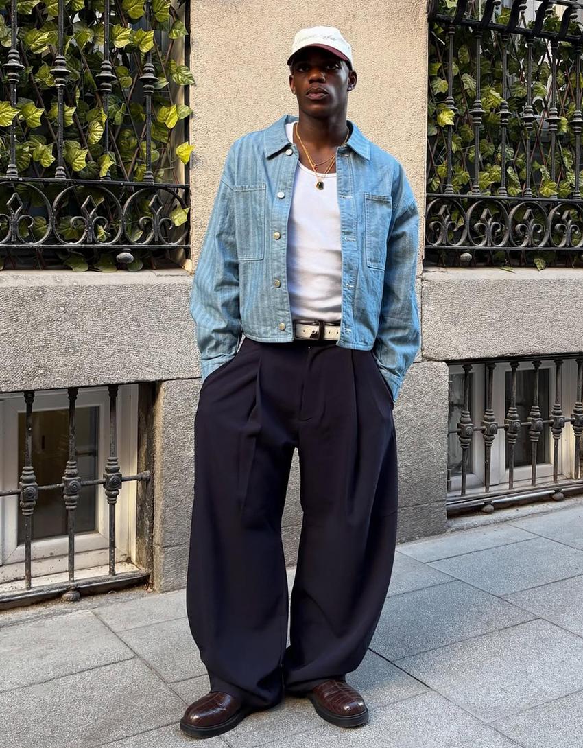 Pantaloni barrel fit con pinces tailored fit-Marino