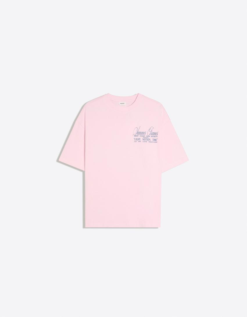 Camiseta manga corta boxy print-Rosa