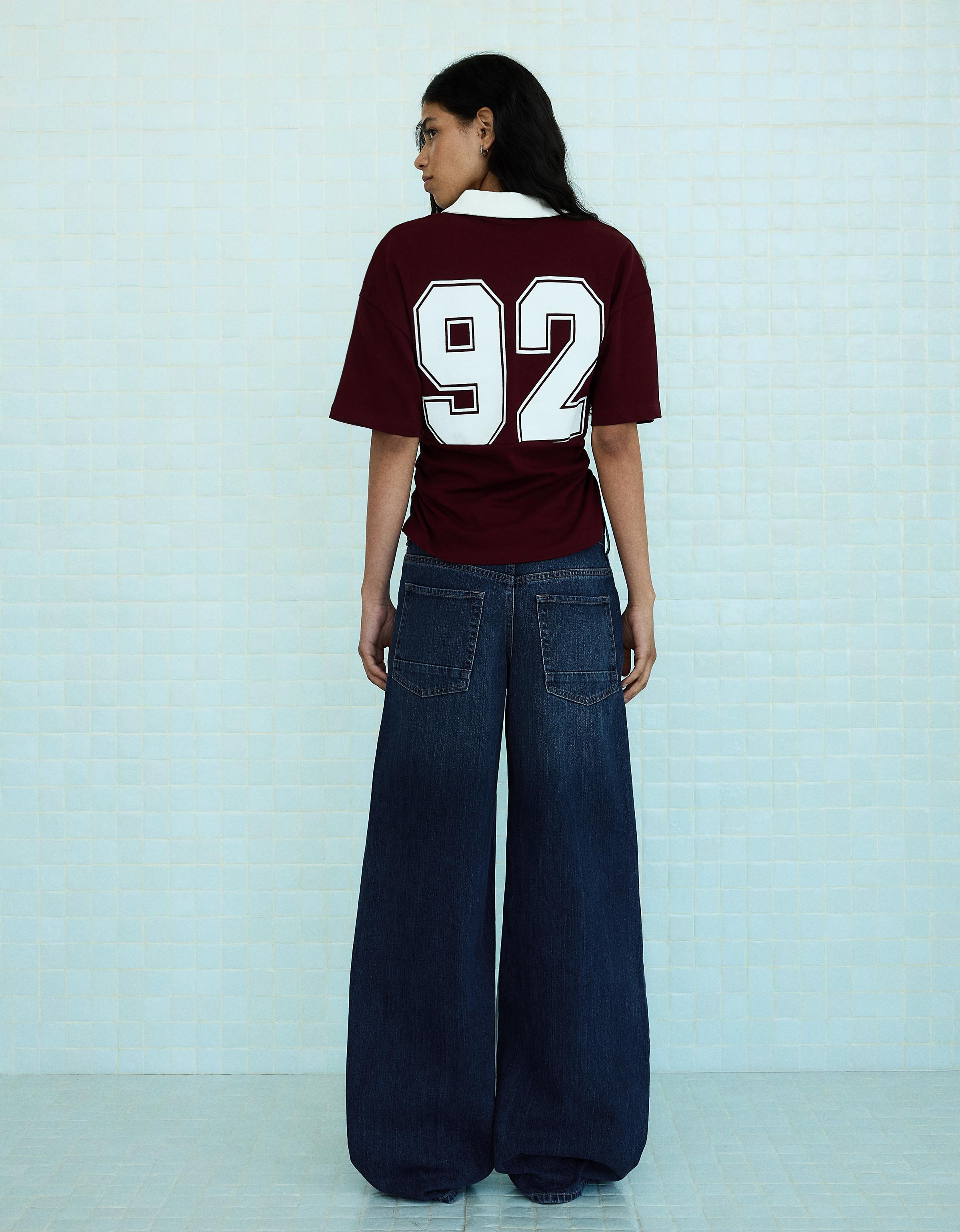 Low-rise straight-leg jeans with crossover waist — Blue