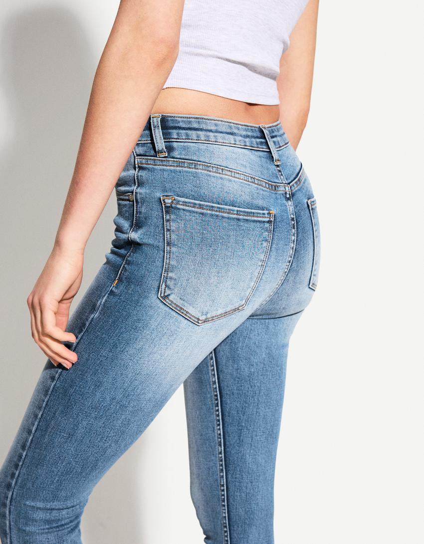 Skinny jeans met superhoge taille-Gewassen blauw-2