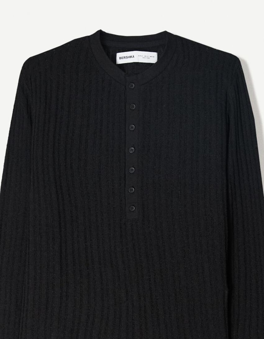 Openwork sweater with buttons-Black-2