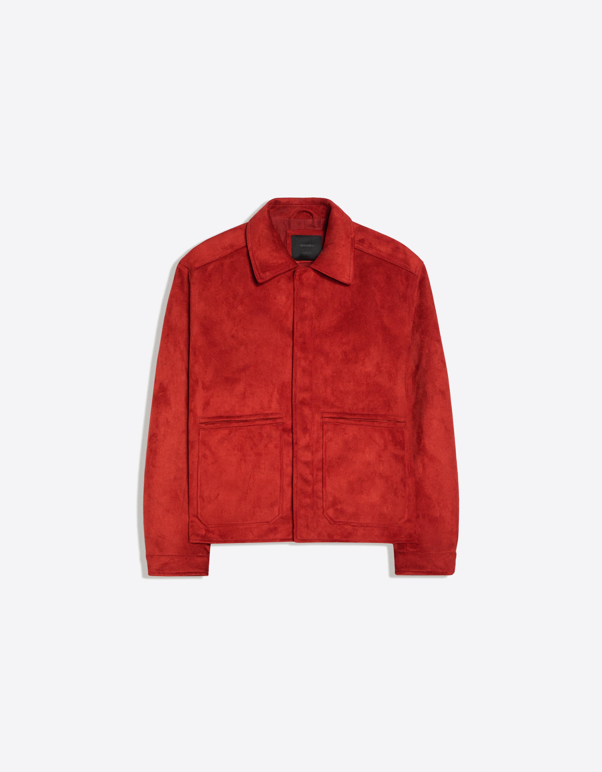 Bershka Cazadora Efecto Suede Hombre Xl Rojo