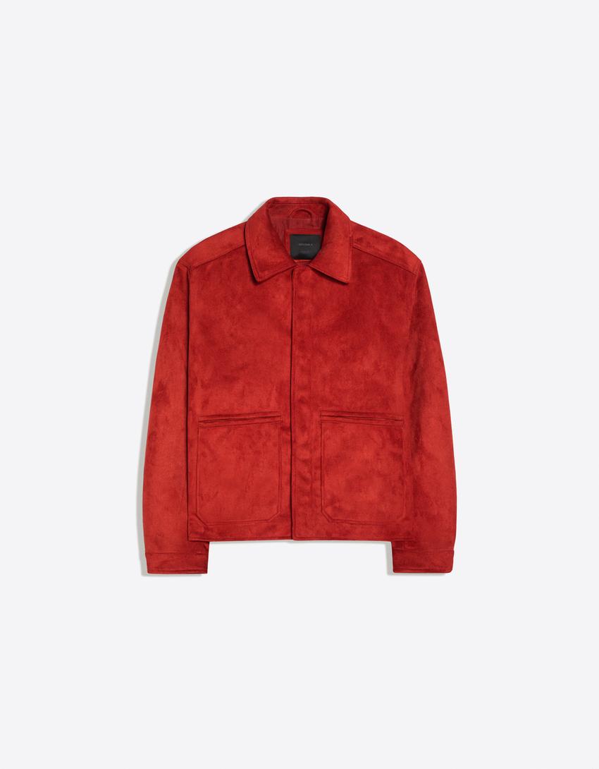 Faux suede jacket-Red