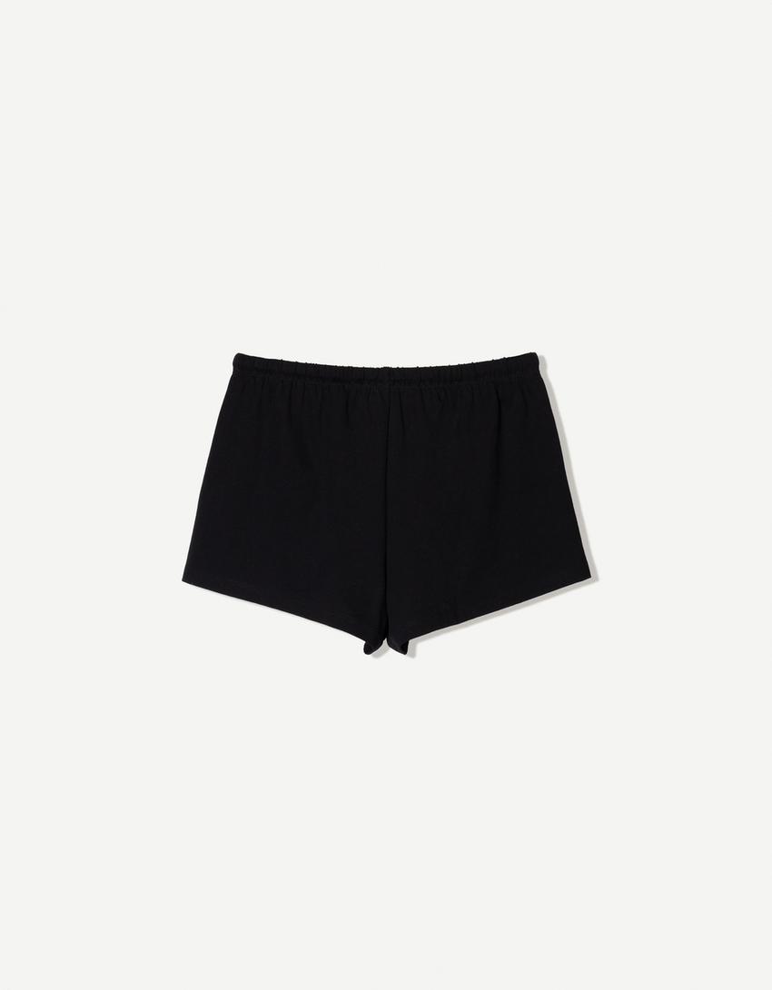 Pantaloni scurți flaușați-Negru