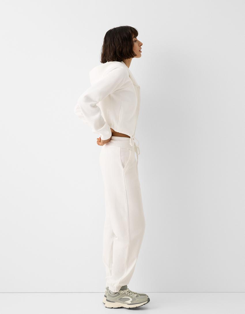 Cropped zip-up hoodie-Off white-3