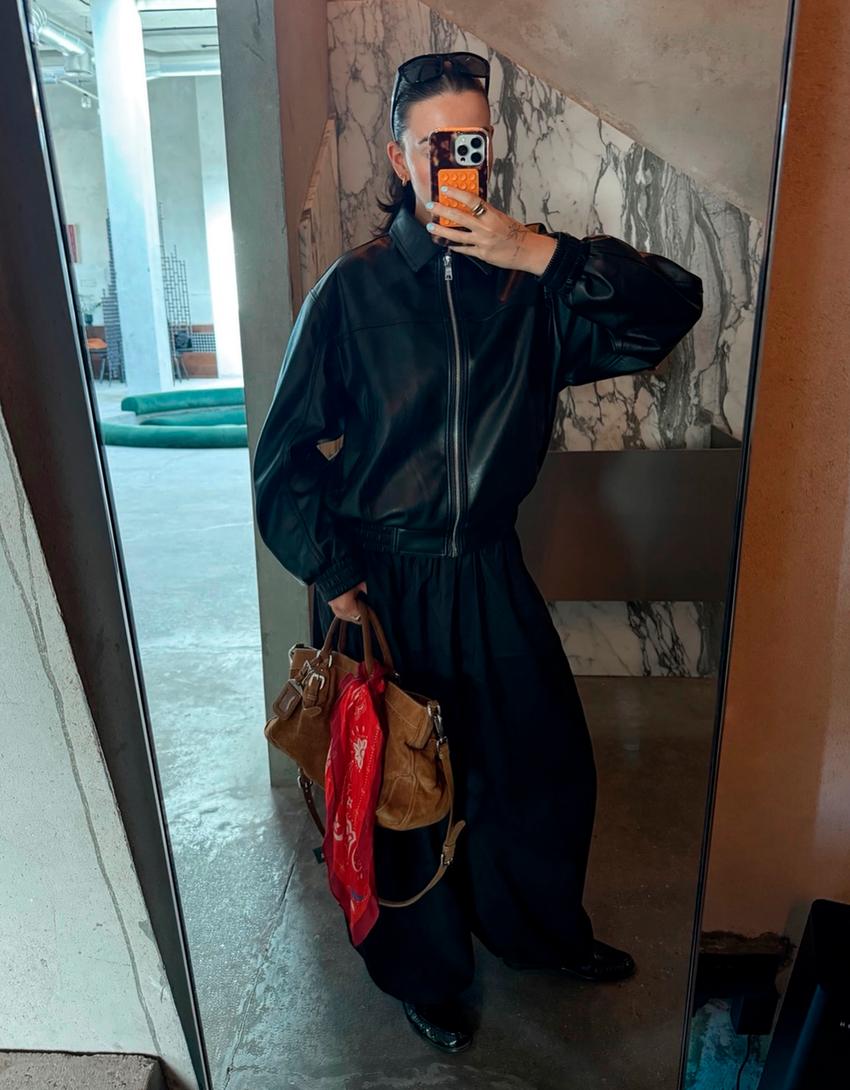 Leather effect jacket-Black