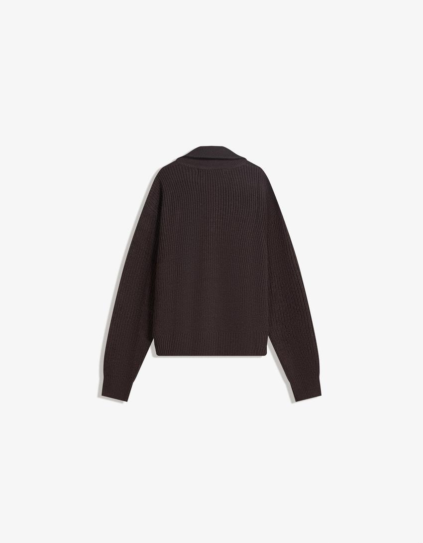 Jacke mit Reißverschluss und Stickerei-Braun-5