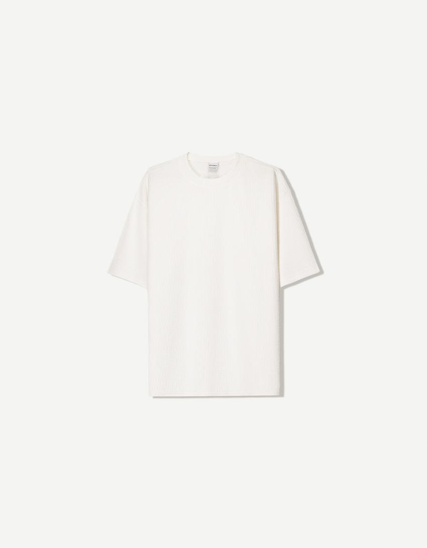 T-shirt manches courtes seersucker-Blanc cassé