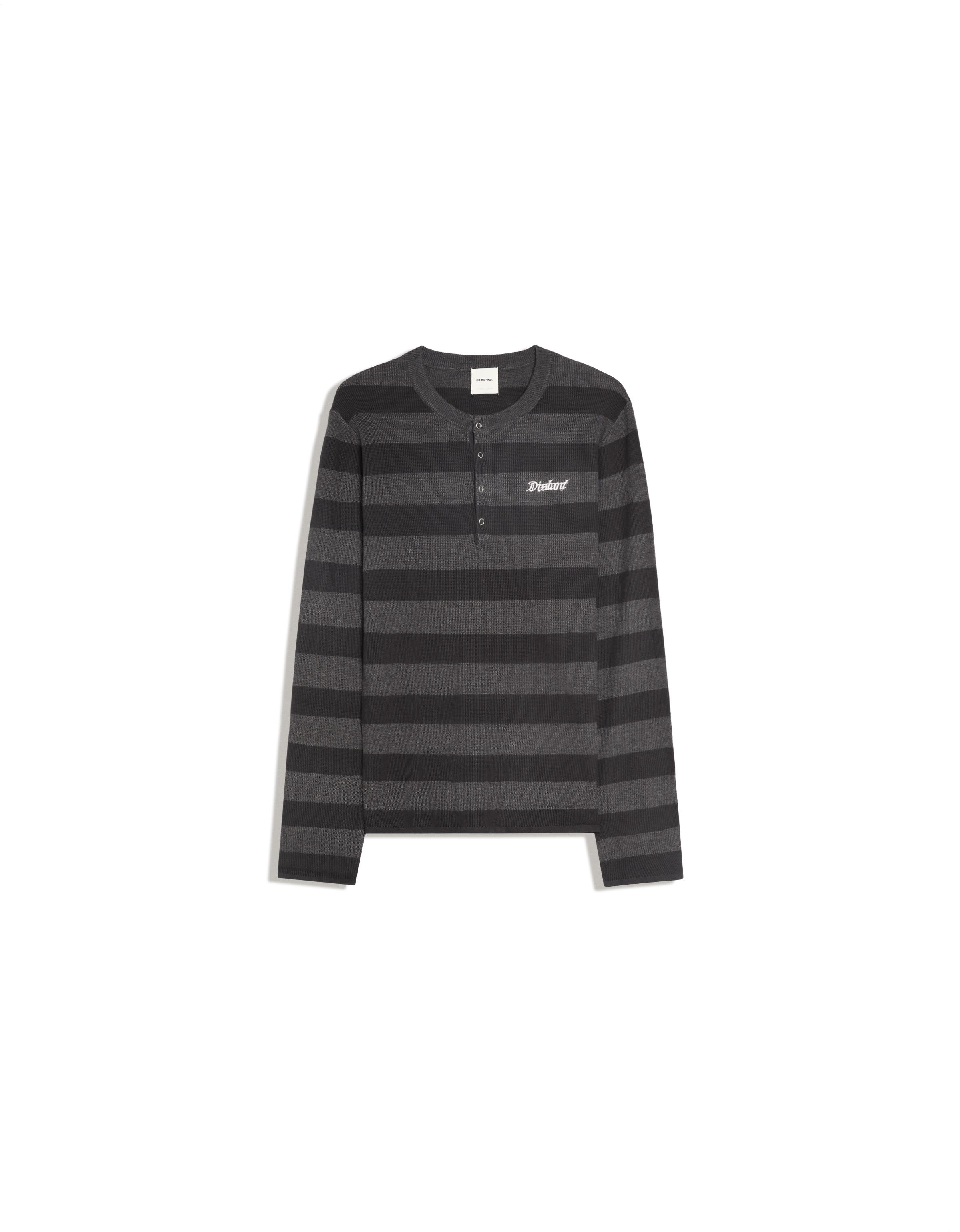 Waffle-knit henley jumper — Dark grey