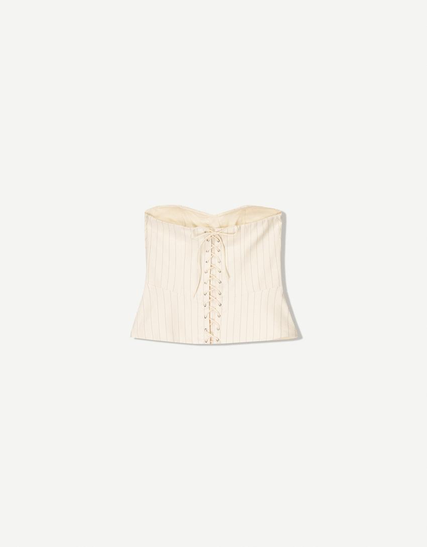 Pinstripe corset top-White / Black-4