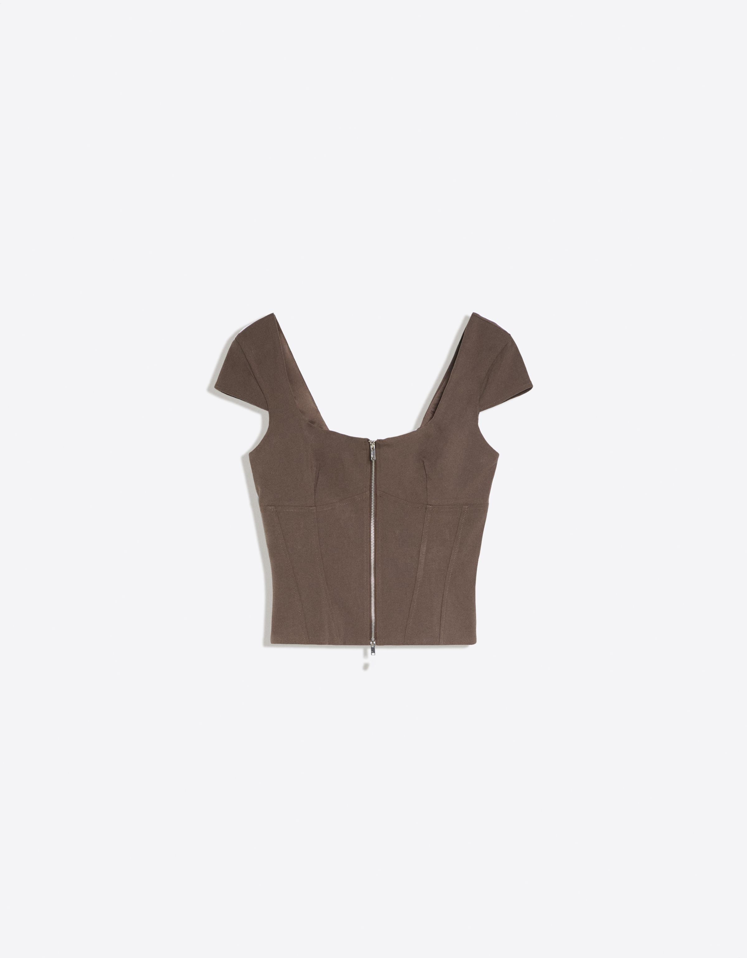 Short sleeve zip top — Brown