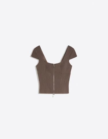 Short sleeve zip-up top — Brown 5