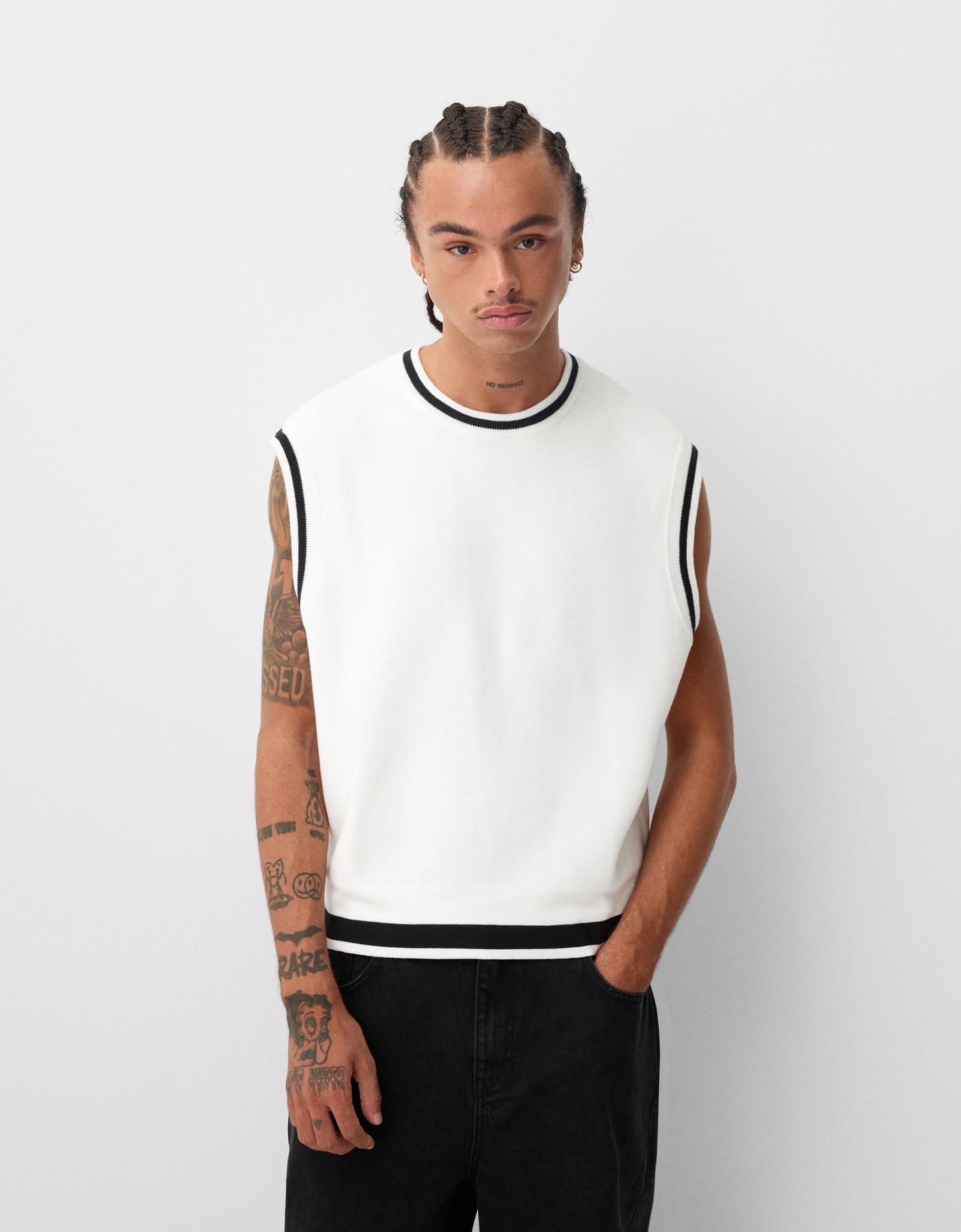 Bershka Gilet In Maglia A Contrasto Uomo S Bianco