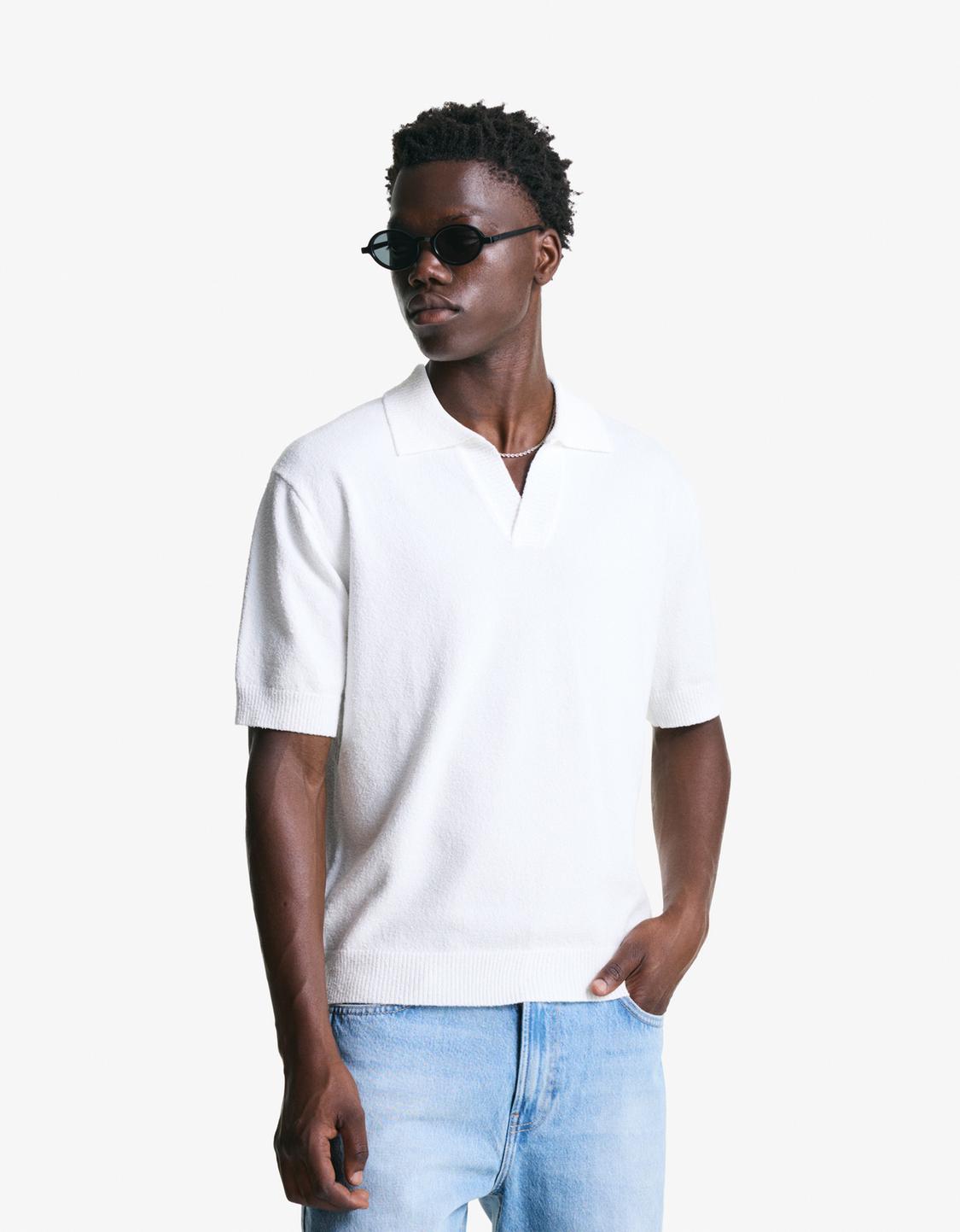 Textured terry polo shirt