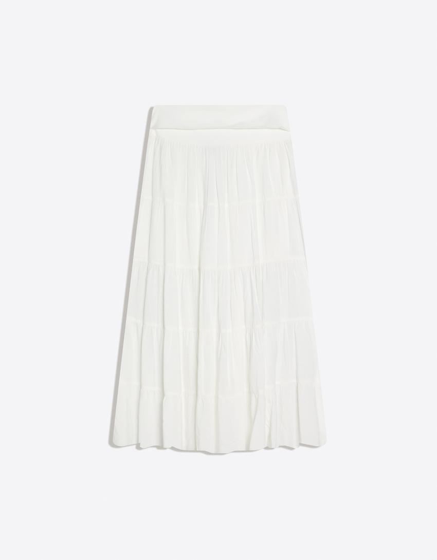 Fold-over waist midi skirt-White