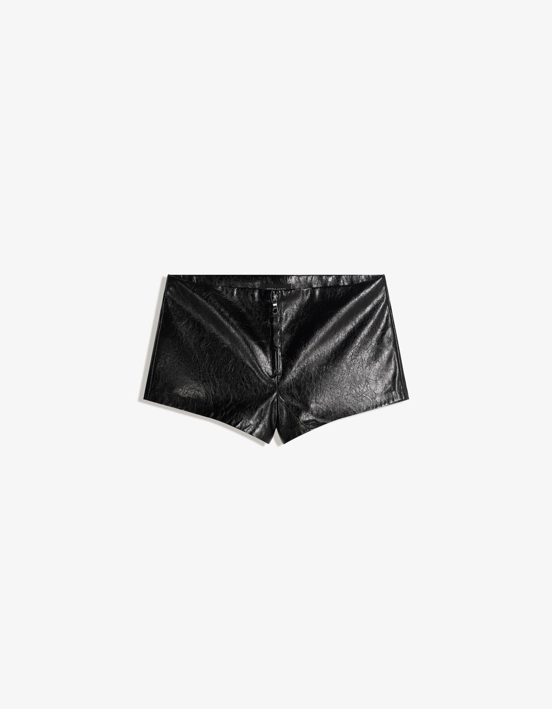 Metallic leather effect shorts