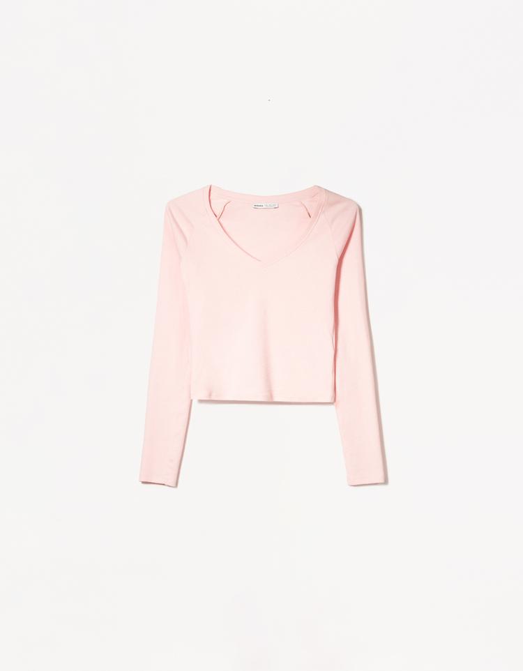 Camiseta manga larga cuello pico
