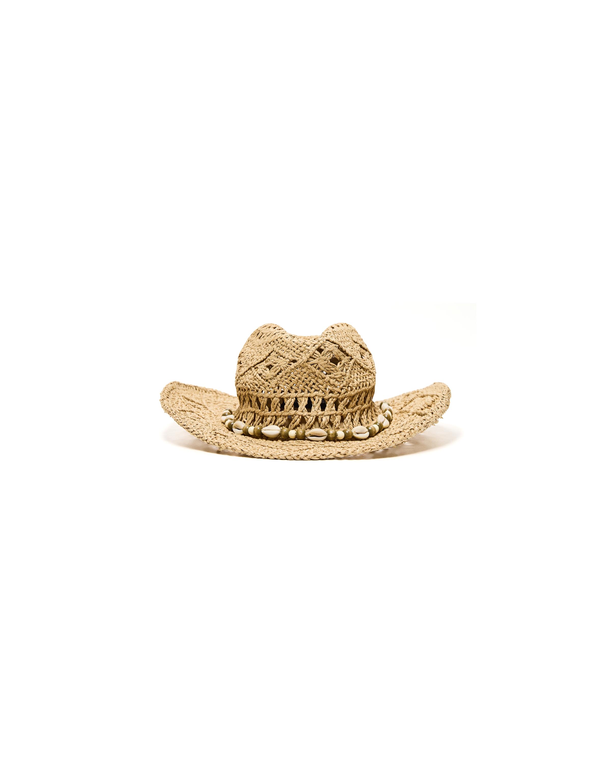 Cowboy hat with shells — Camel
