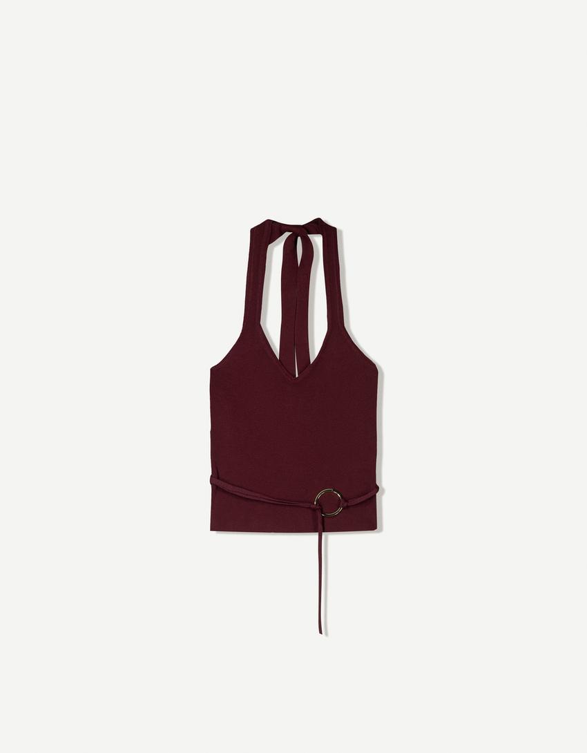 Halter top with ring detail-Burgundy-3