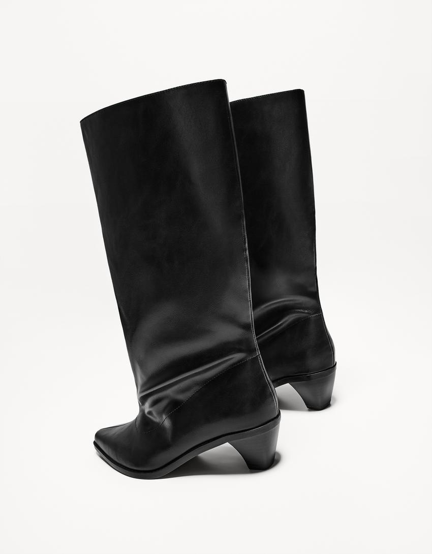 Wide-leg high-heel boots-BLACK