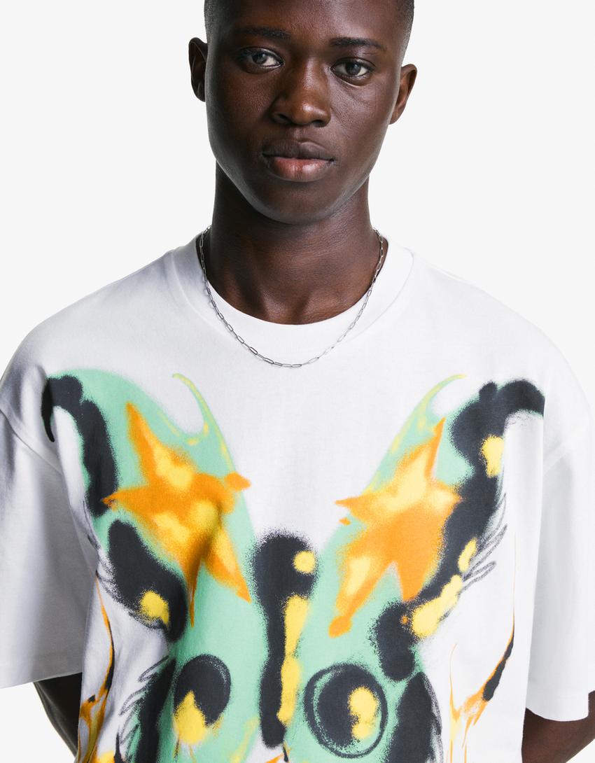 T-shirt manches courtes imprimé-Blanc-2