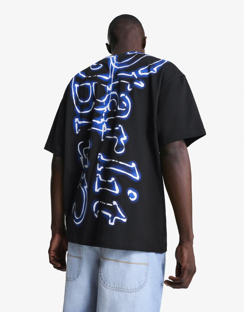 T-shirt manches courtes imprimé-Noir-3