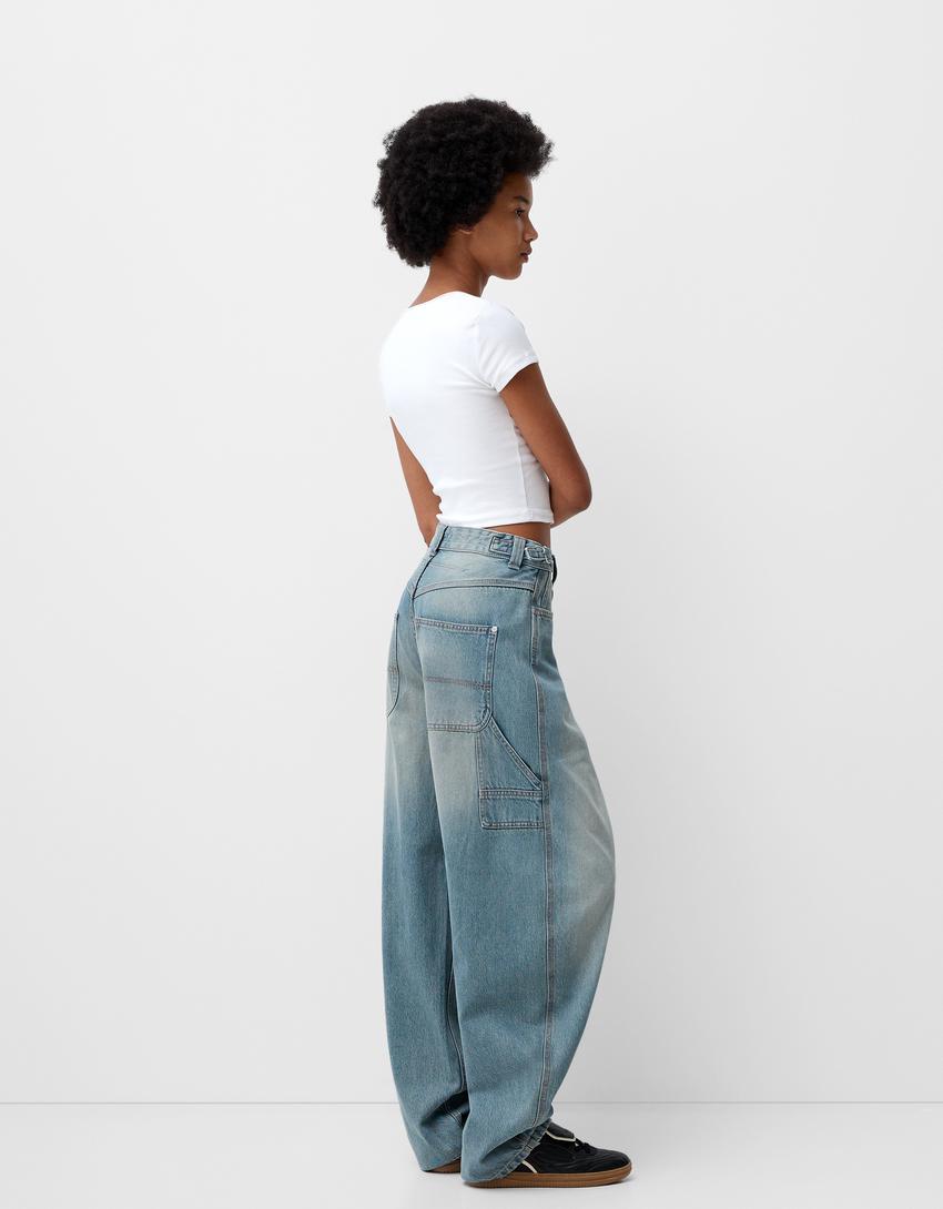 Adjustable balloon fit carpenter jeans-Light blue