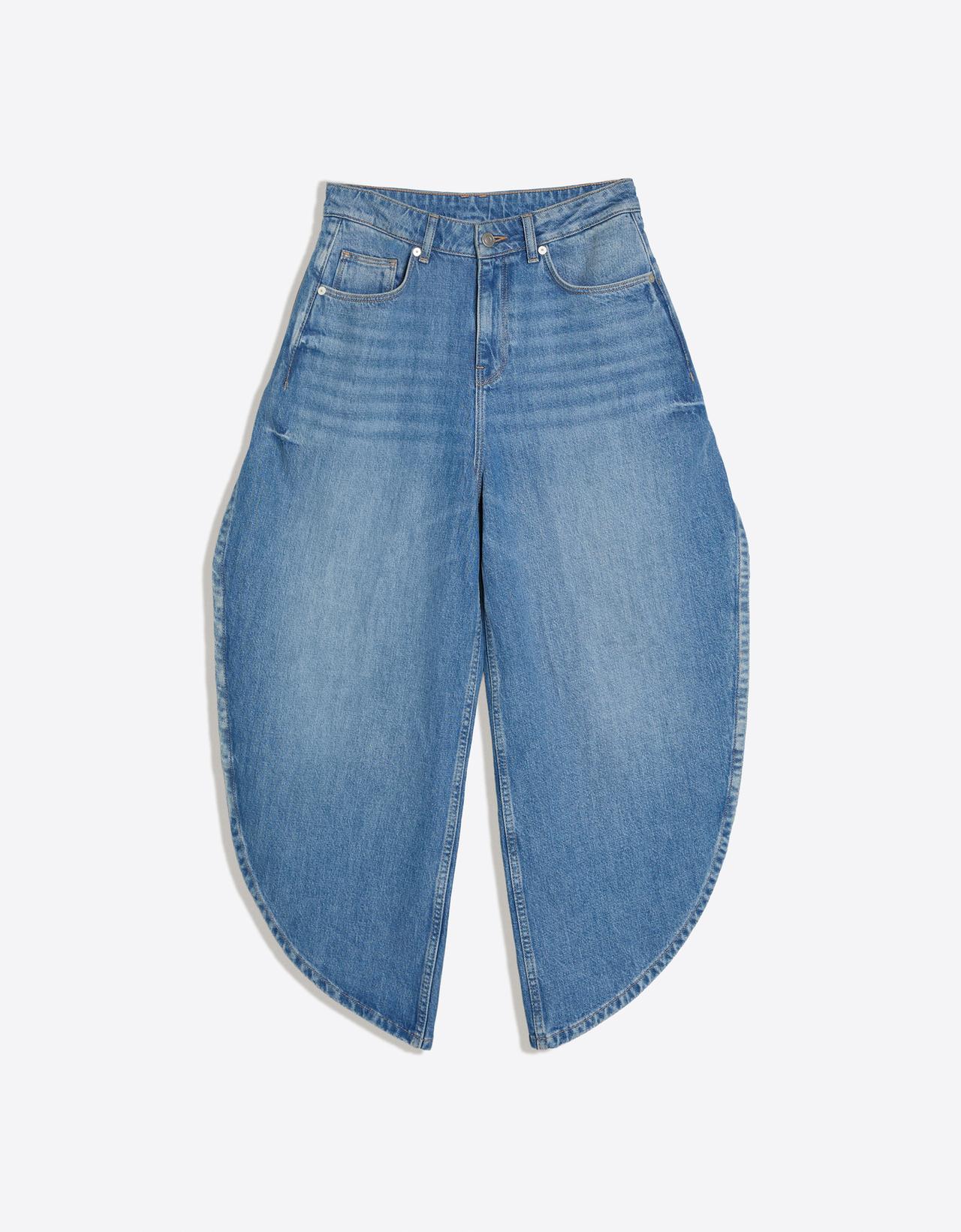 Wide-leg jeans with side split — Light blue