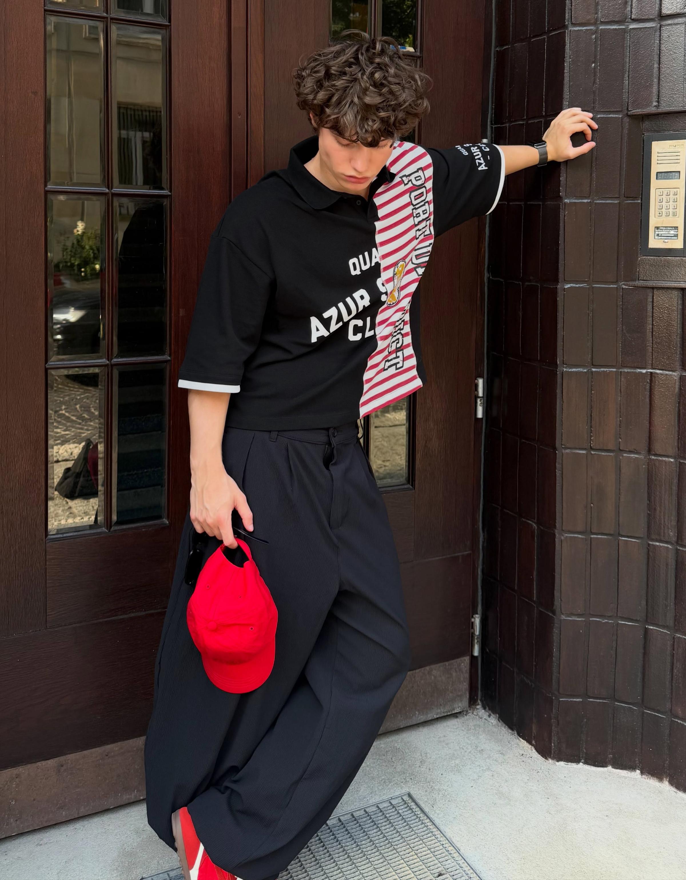 Short sleeve print polo shirt — Black