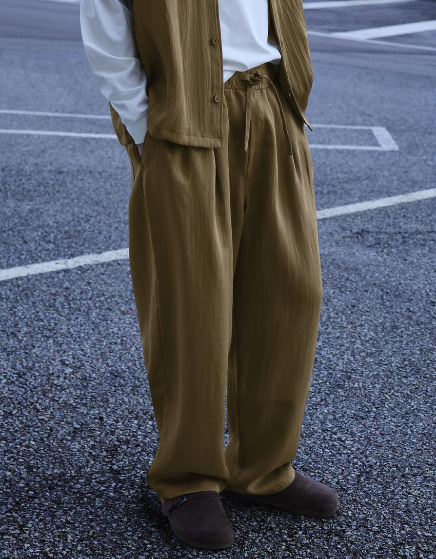 Rustic baggy trousers-Khaki