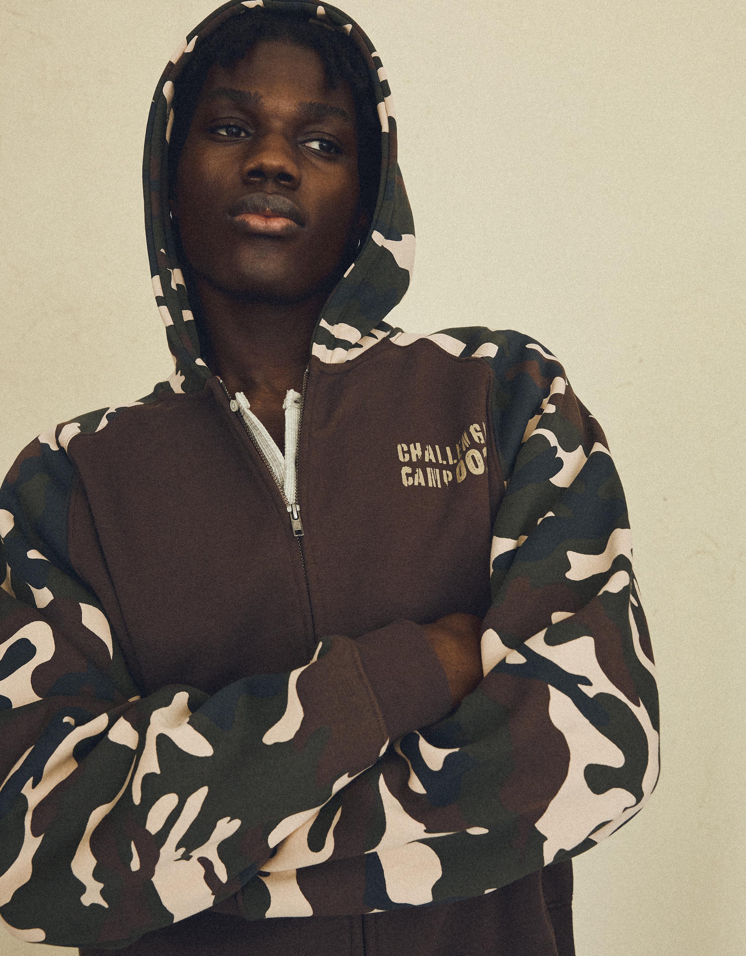Raglan print hoodie — Khaki
