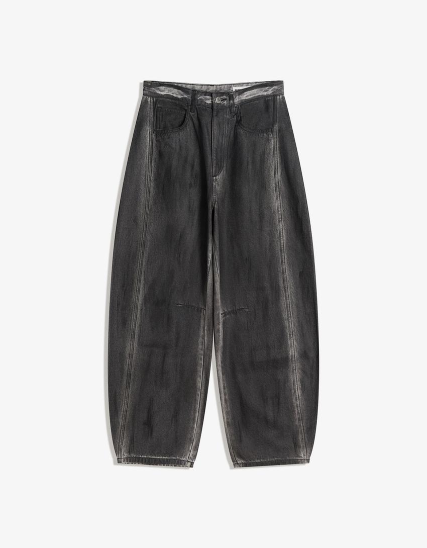 Barrel-Hose mit Print-Schwarz