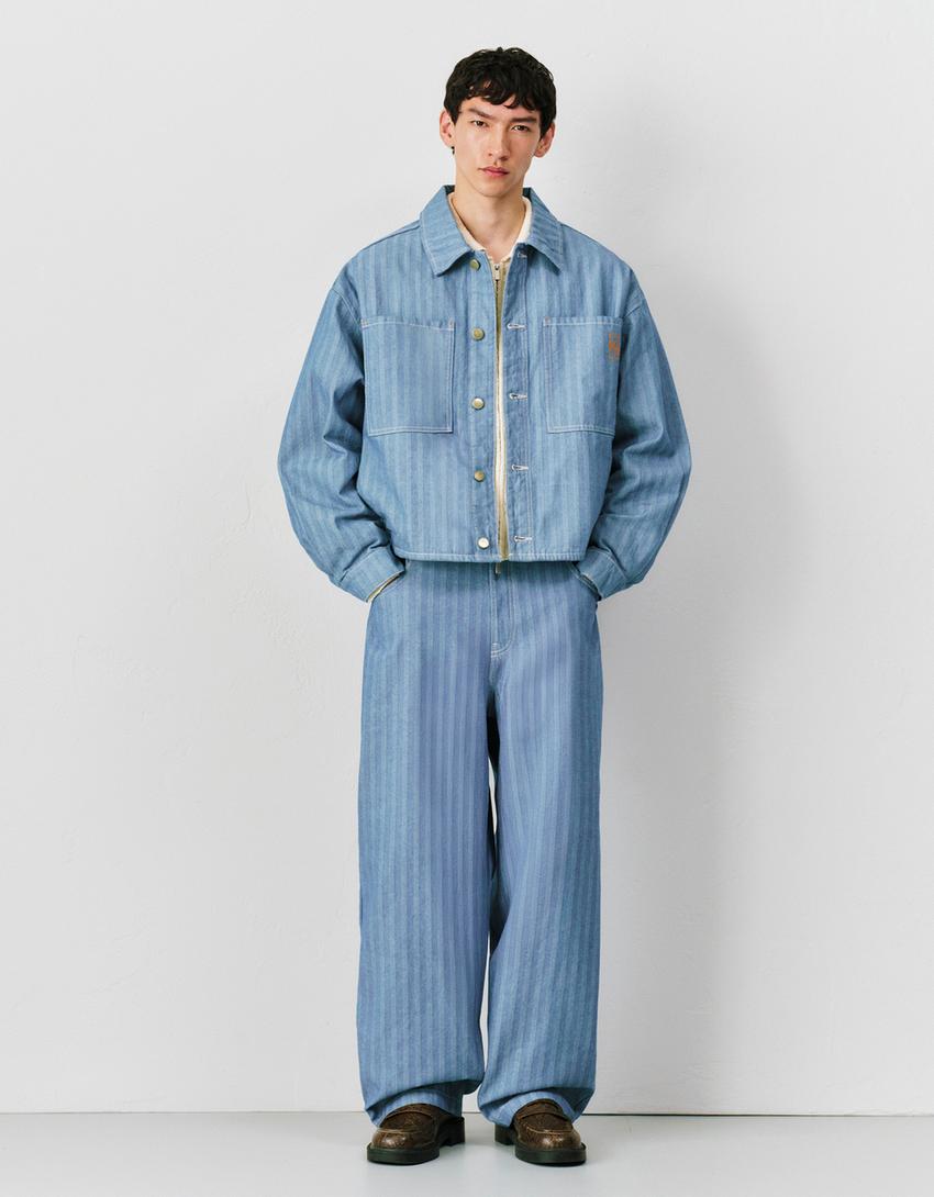 Giubbotto denim a righe-Azzurro Chiaro