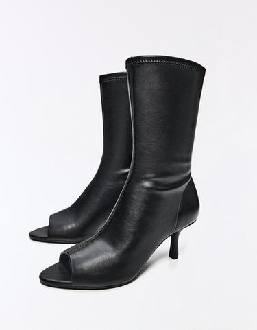 PEEP TOE HEELED ANKLE BOOTS — BLACK 5