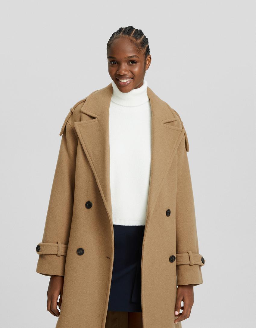 Wool blend trench coat-Camel