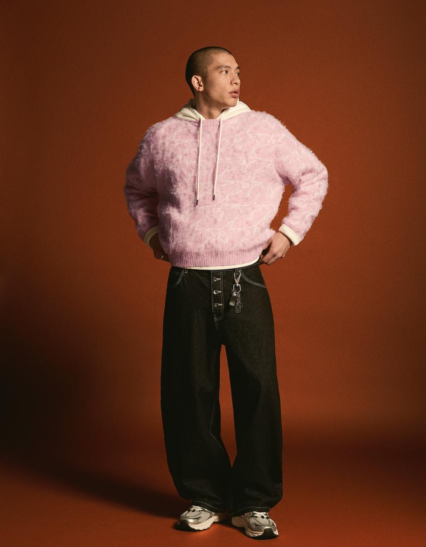 Round neck print jumper-Pink