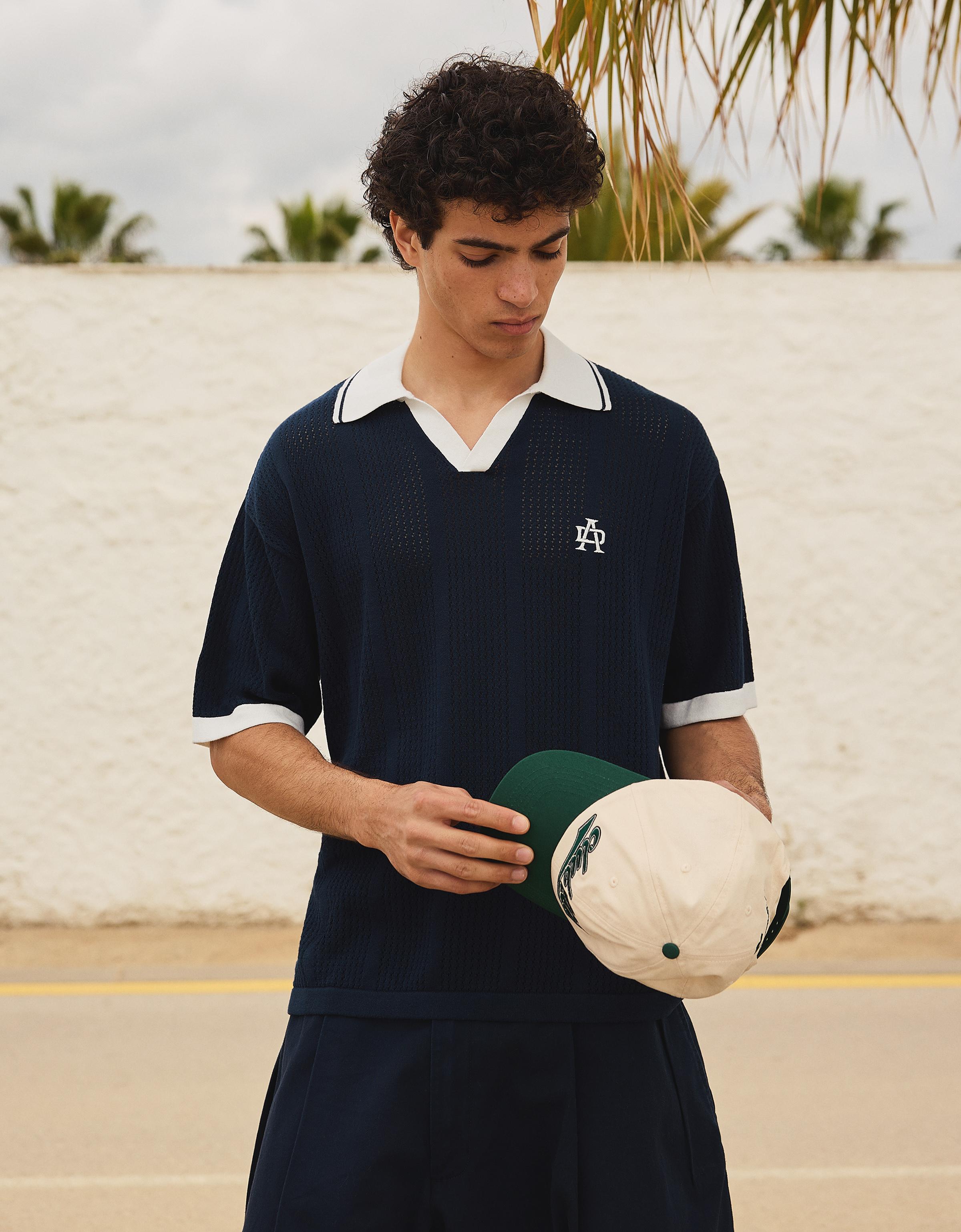 Short sleeve print polo shirt — Navy