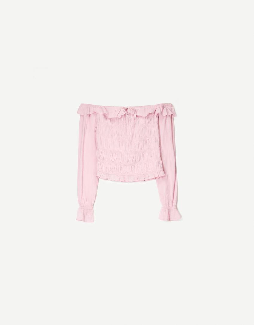 Long sleeve corset shirt-Pink-3