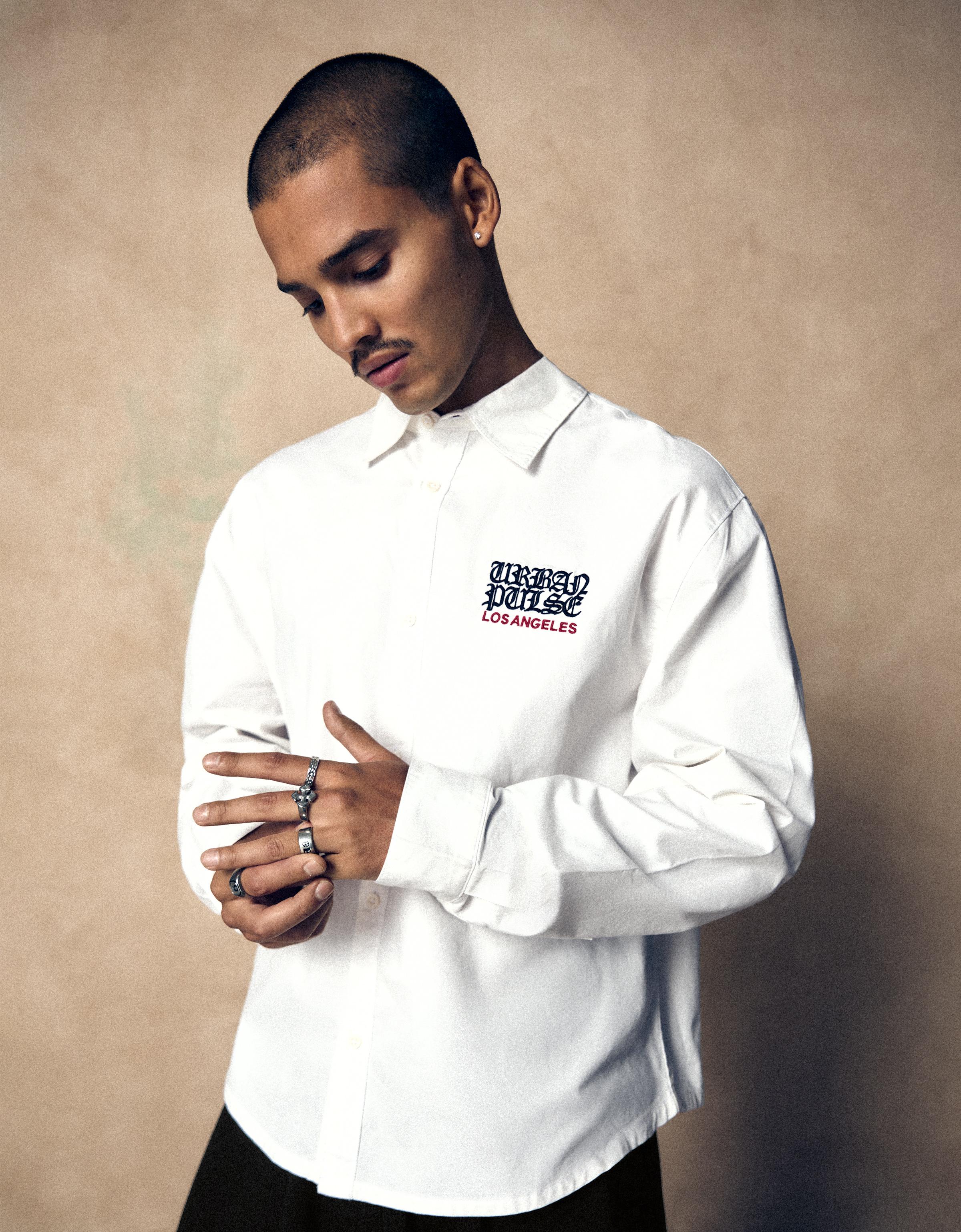 Long sleeve embroidered shirt — White