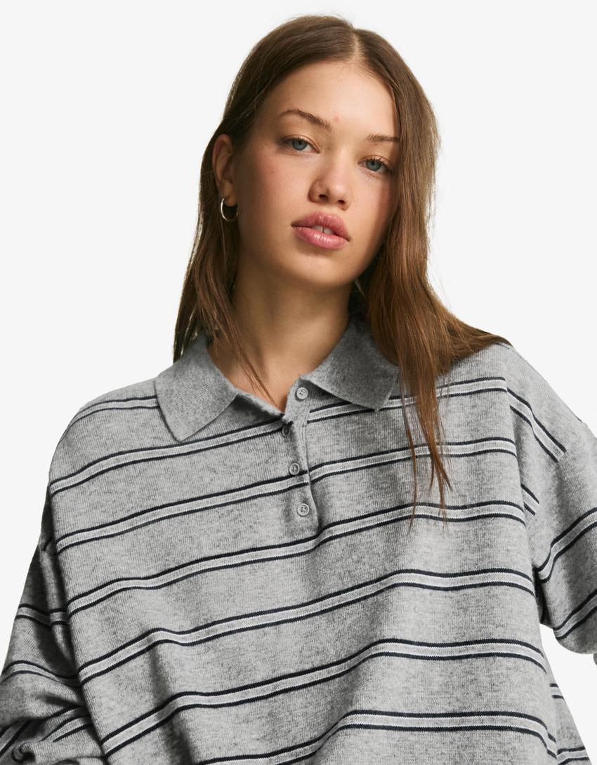 Camisola gola de polo-Cinza