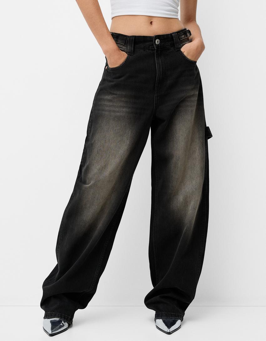 Adjustable balloon fit carpenter jeans-Brown