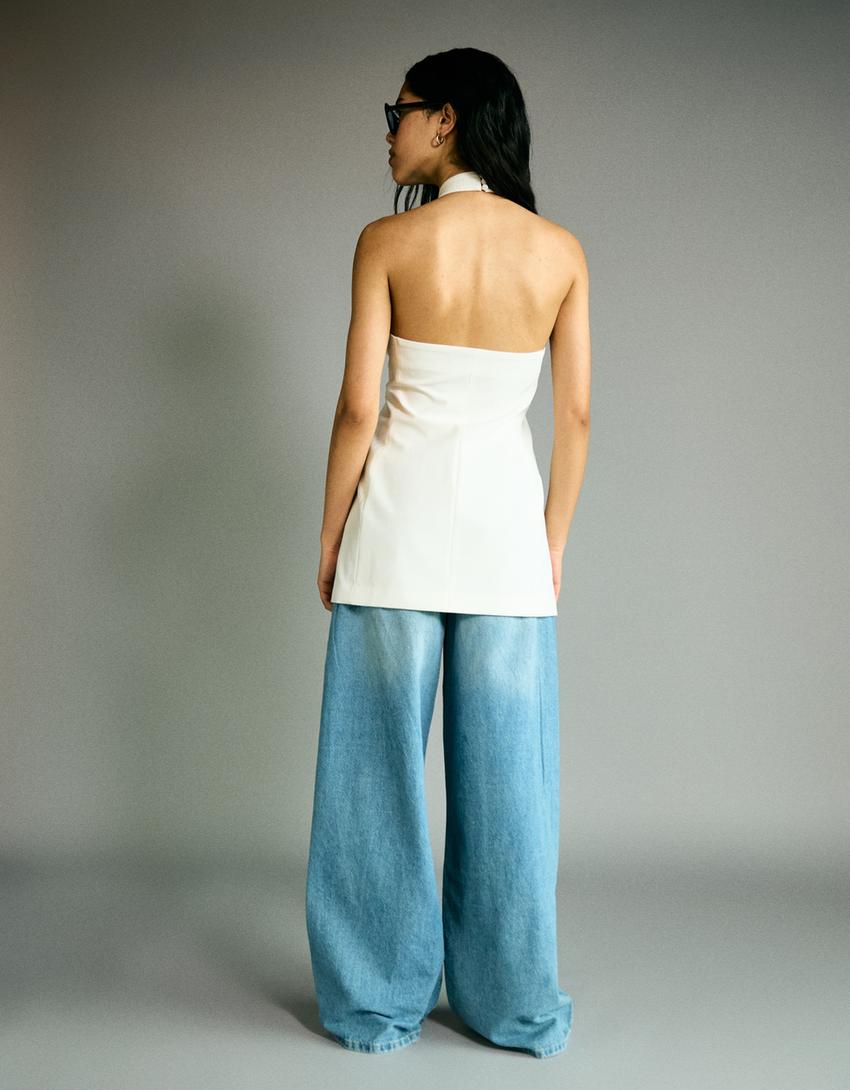 Long halterneck waistcoat-White-2